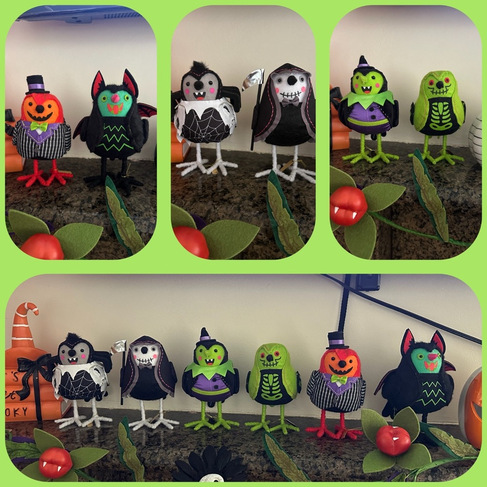 2024 Hyde and eek Halloween Themed Decorative felt birds Figures Set 6